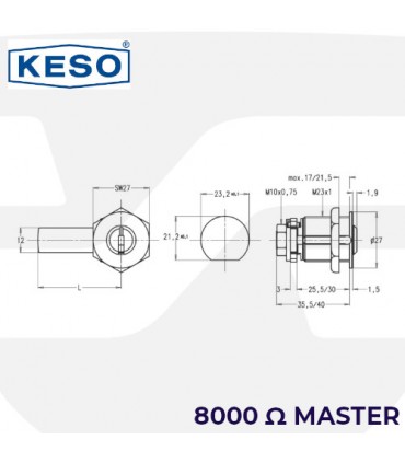 Cilindro Alta Seguridad de Buzon 8000 Ω2 Master, Cromo,KESO