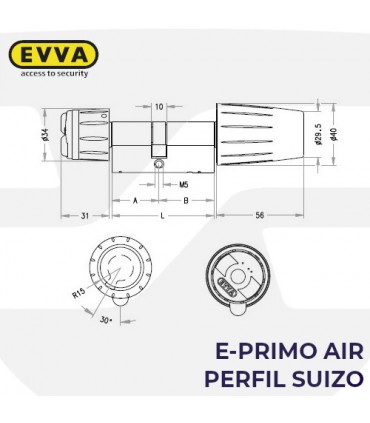 Cilindro Alta seguridad Electrónico P.Suizo e-primo Air, EVVA