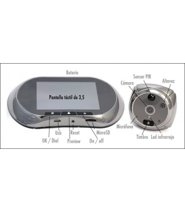 Mirilla Digital tactil con sensor movimiento y aviso telefono, OM04 (GSM), Micro SD