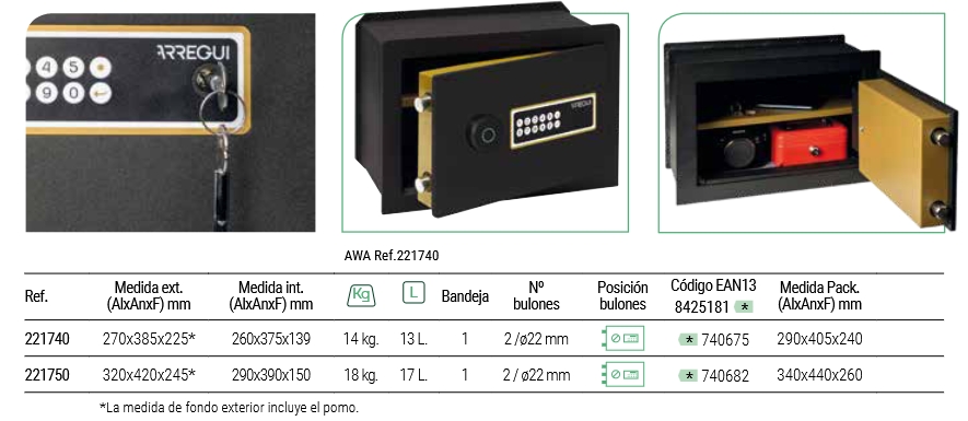 Caja fuerte inteligente Awa de embutir, ARREGUI