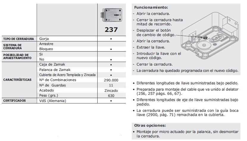 AGA CERRADURA CAJA FUERTE 237