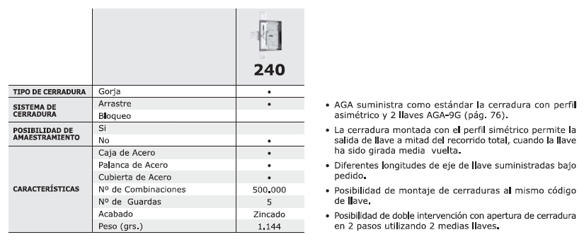 AGA CERRADURA CAJA FUERTE 240
