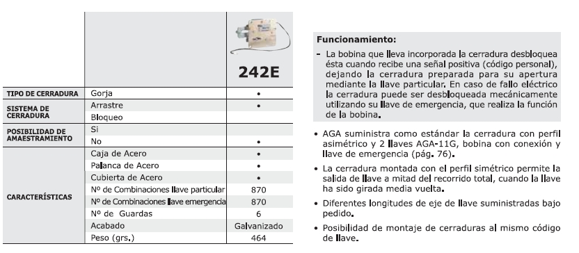 AGA CERRADURA CAJA FUERTE 242E