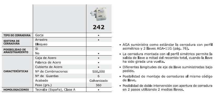 AGA CERRADURA CAJA FUERTE 242
