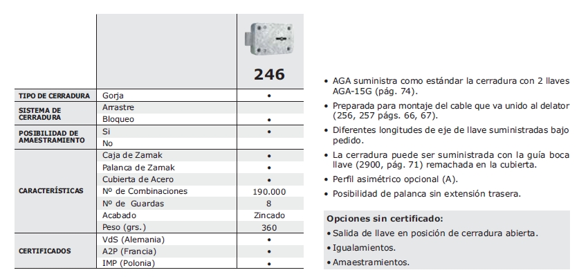 AGA CERRADURA CAJA FUERTE 246