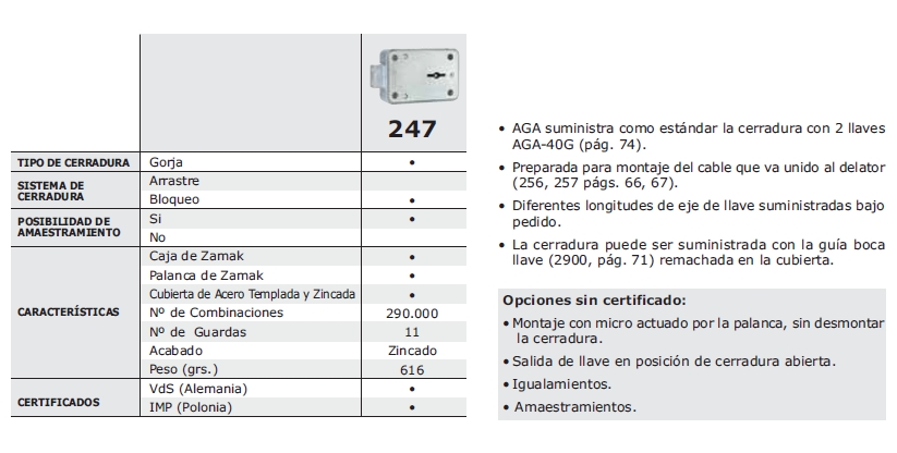 AGA CERRADURA CAJA FUERTE 247