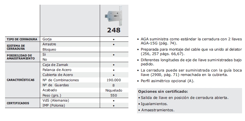 AGA CERRADURA CAJA FUERTE 248