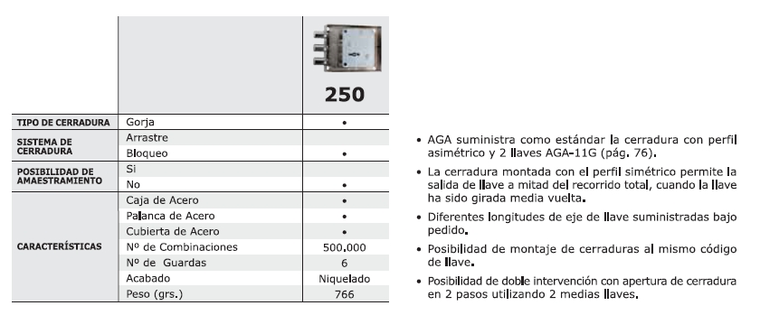 AGA CERRADURA CAJA FUERTE 250