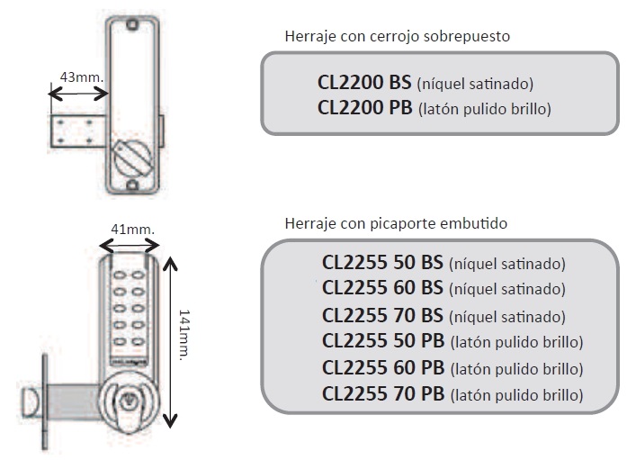 CODELOCKS CERRADURA TECLADO CL2200