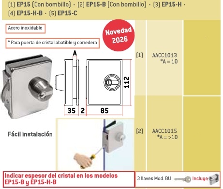 sag cerradura puerta cristal EP15