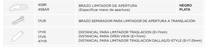 dierre accesorios brazo limitador y separador, distancial