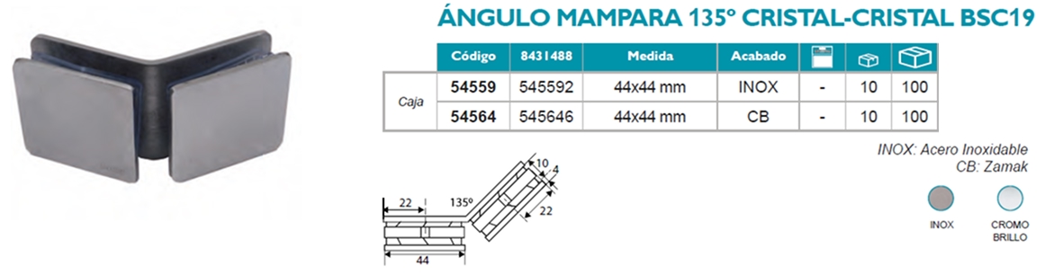Ángulo Mampara 135º Cristal-Cristal BSC19