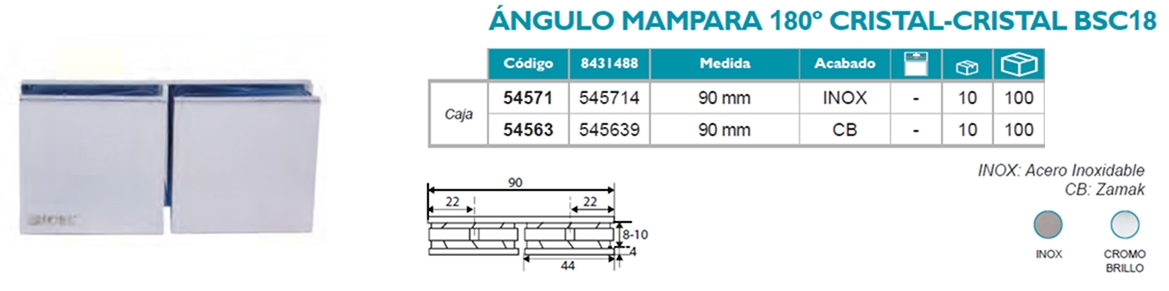 Ángulo Mampara 180º Cristal-Cristal BSC18