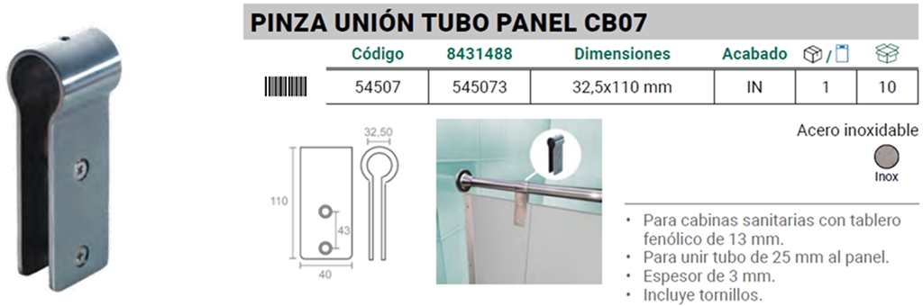 CB07 Pinza Unión Tubo Panel