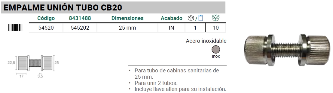 CB20 Empalme Unión Tubo Detalles