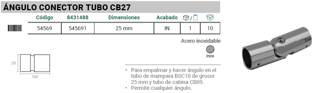 CB27 Ángulo Conector Tubo
