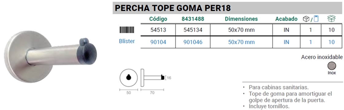 PER18 Percha Tope Goma