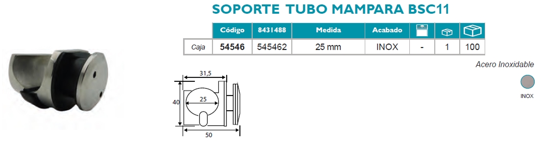 Soporte Tubo Mampara BSC11