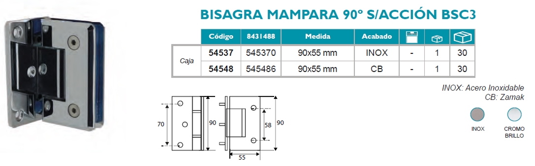 Mampara 90º S-Acción BSC3