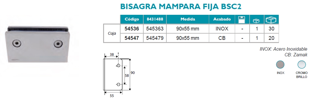 Bisagra Mampara Fija BSC2