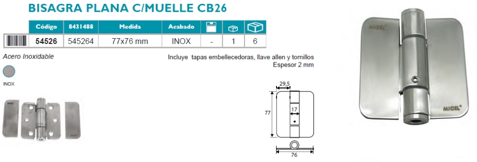 Bisagra Plana Con Muelle CB26