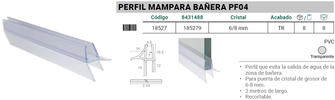 PF04 Perfil Mampara Bañera
