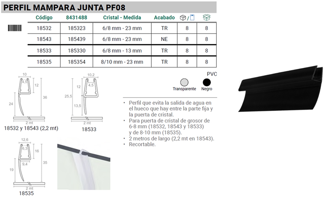 PF08 Perfil Mampara Junta