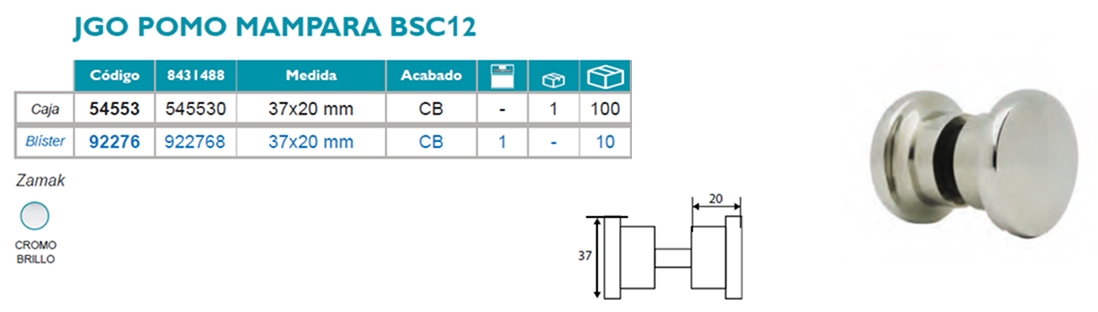 Juego Pomo Mampara BSC12