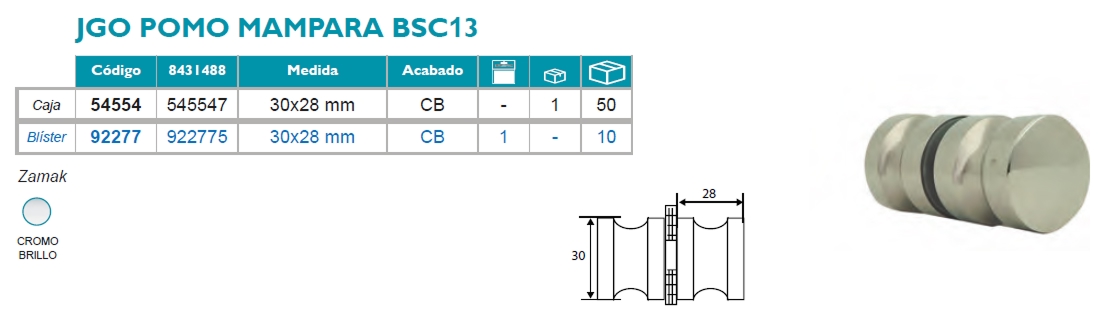 Juego Pomo Mampara BSC13