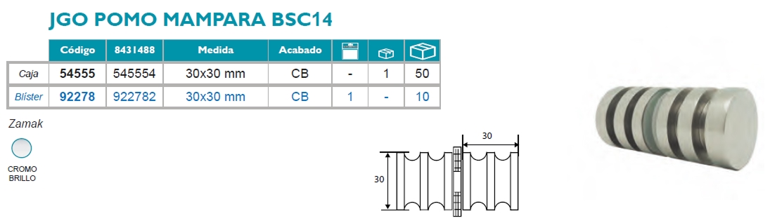 Juego Pomo Mampara BSC14