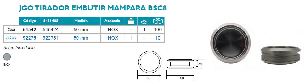 Juego Tirador Embutir Mampara BSC8