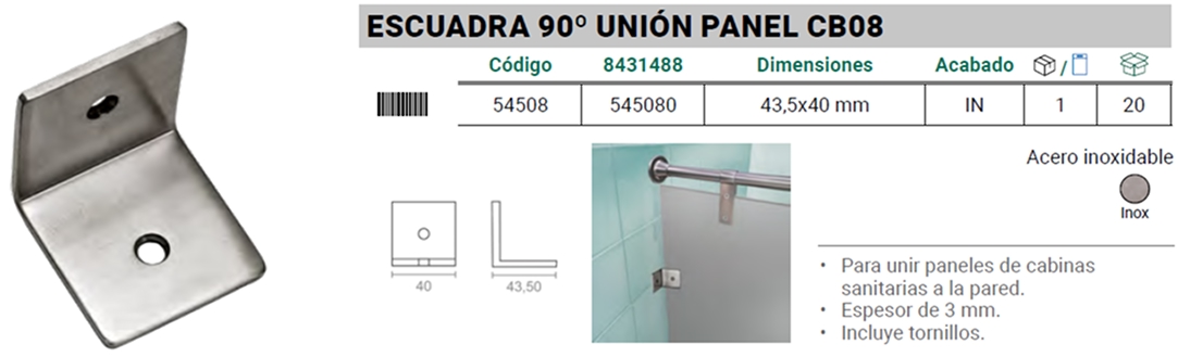 CB08 Escuadra 90º Unión Panel