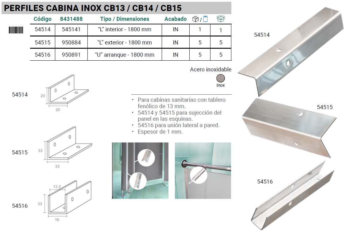 CB13-CB14-CB15 Perfiles Cabina Inox