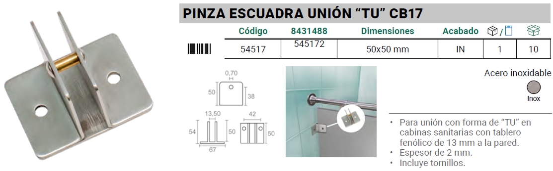 CB17 Pinza Escuadra Unión TU