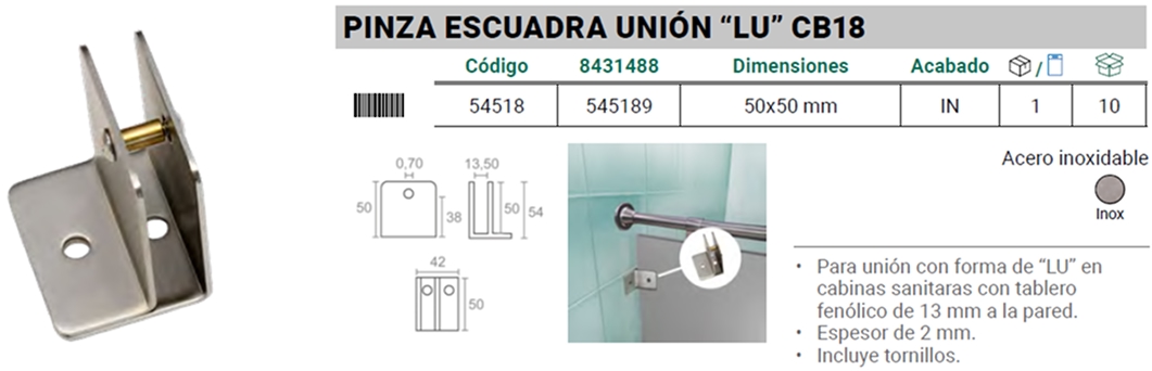 CB18 Pinza Escuadra Unión LU