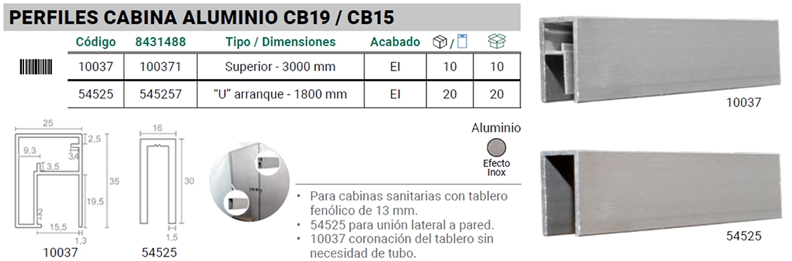 CB19-CB15 Perfiles Cabina Aluminio