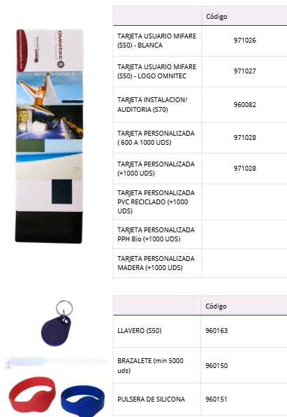 omnitec soportes mifare, tarjetas, llaveros y pulseras